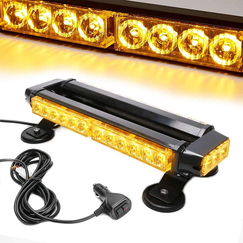 LE-JX Amber 30 LEDs Safety Strobe Flashing Light Bar Double Side High Intensity Roof Top Plow Flash Traffic Advisor Emergency Hazard Warning Lighting Mini Beacon with Magnetic Base (Yellow,12-24V/30W) - Image 1